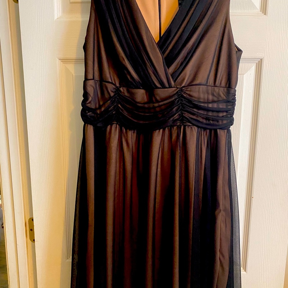 Tan Dress with Black sheer overlay